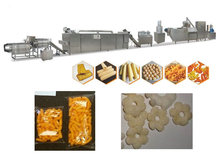 Yüksek Hızlı Puf Snack Ekstrüzyon için 120-500kg / H Mısır Puf Ekstruder Makinesi